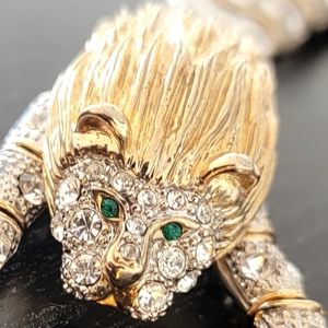 VINTAGE Rare Lion Articulated Shoulder or Wrap Brooch Pin Rhinestones 80s Glam